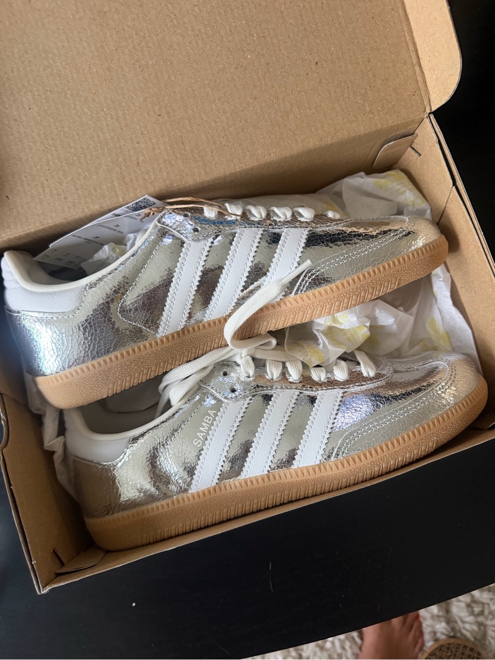 adidas Samba Metallic Silver with Gum Sole Women’s Sneakers - Picture 1 of 2